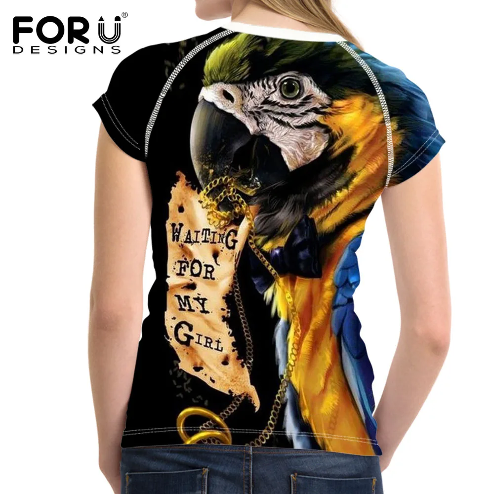 FORUDESIGNS/Harajuku женские футболки попугай для женщин со сплошным принтом Футболки