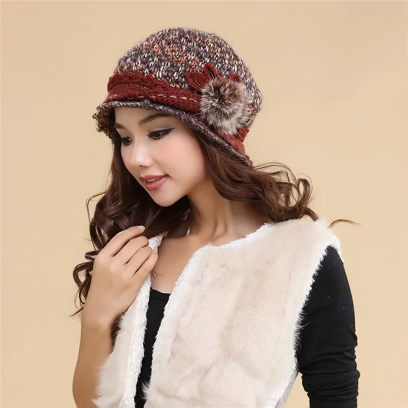 maroon Charles Perra, женские шапки, зимние, утолщенные, двухслойные, термальная, вязаная шапка, ручная работа, элегантная, женская, повседневная, шерстяная шапка, шапочки 3538 - Цвет: maroon