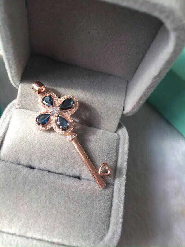 Подвеска с натуральным синим сапфировым камнем Серебро S925 пробы Натуральная