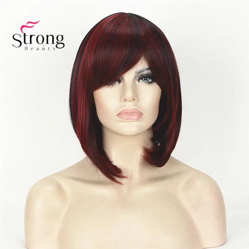 StrongBeauty короткие прямые темно красные волосы с эффектом Боб стильные потертые
