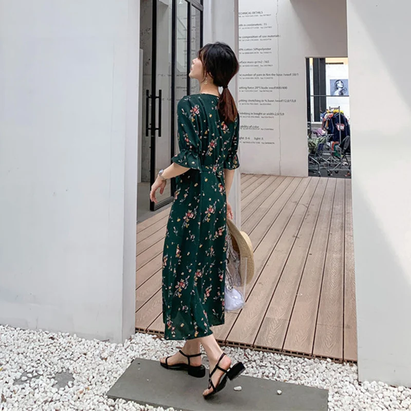 Женское шифоновое платье с цветочным принтом длинное большого размера в стиле