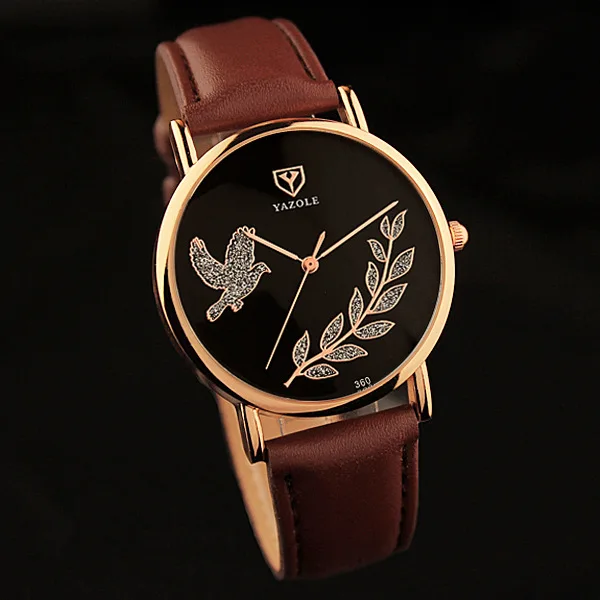 Brown black От бренда yazole женские наручные часы модные кварцевые часы Peace Dove и оливковая ветка Дизайн Женские часы подарок для девочек YD360 - Цвет: Brown black