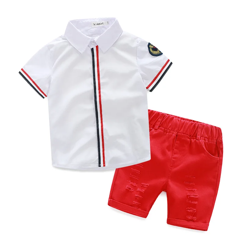 2019 summer Fashion Boy clothing set baby boy flower suit Kids Children's clothes shirts+denim shorts | Мать и ребенок