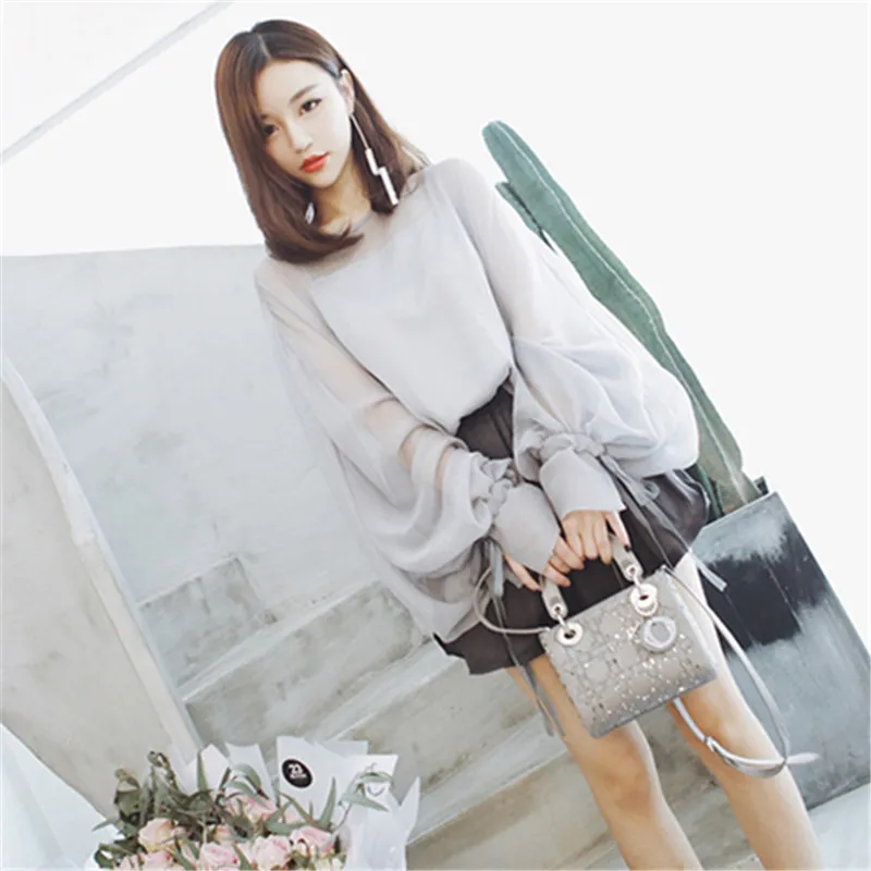Женская шифоновая блузка на шнуровке в Корейском стиле с длинным рукавом новинка