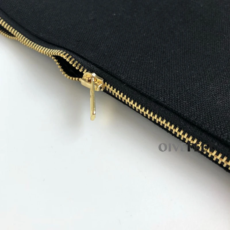 

OIVEFEET,LGC190C,100pcs,Plain Custom Black Gold Zipper Cotton Canvas Cosmetic Bag Makeup Zipper Pouch Travel Toiletry Bag