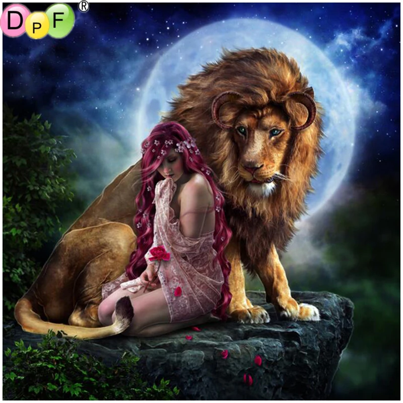 

DPF DIY Lion Beauty Love 5D crafts diamond painting cross stitch needlework diamond mosaic square home decor diamond embroidery