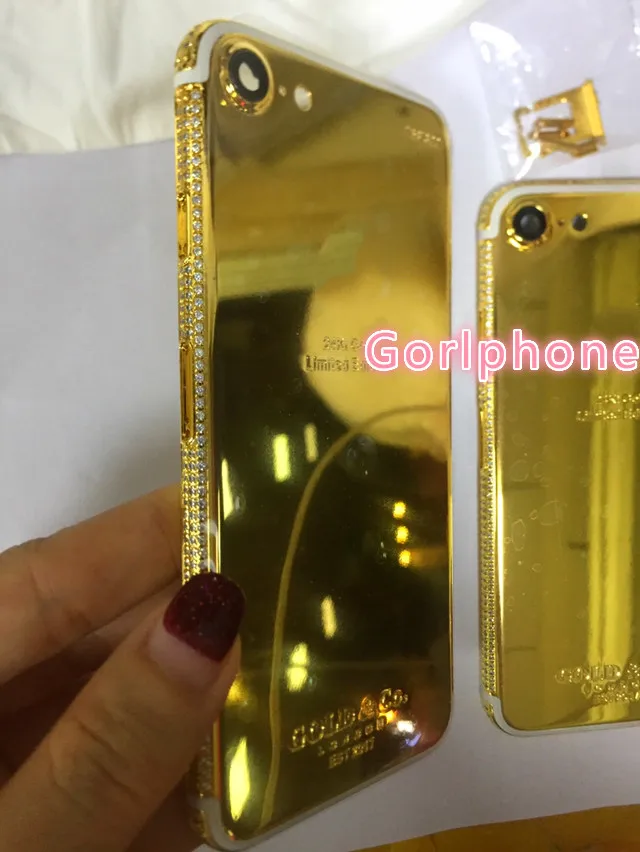 Для iphone 7 и для iphone 7 plus настоящее золото 24ct позолоченный корпус замена задняя крышка с алмазной рамкой и кристаллом