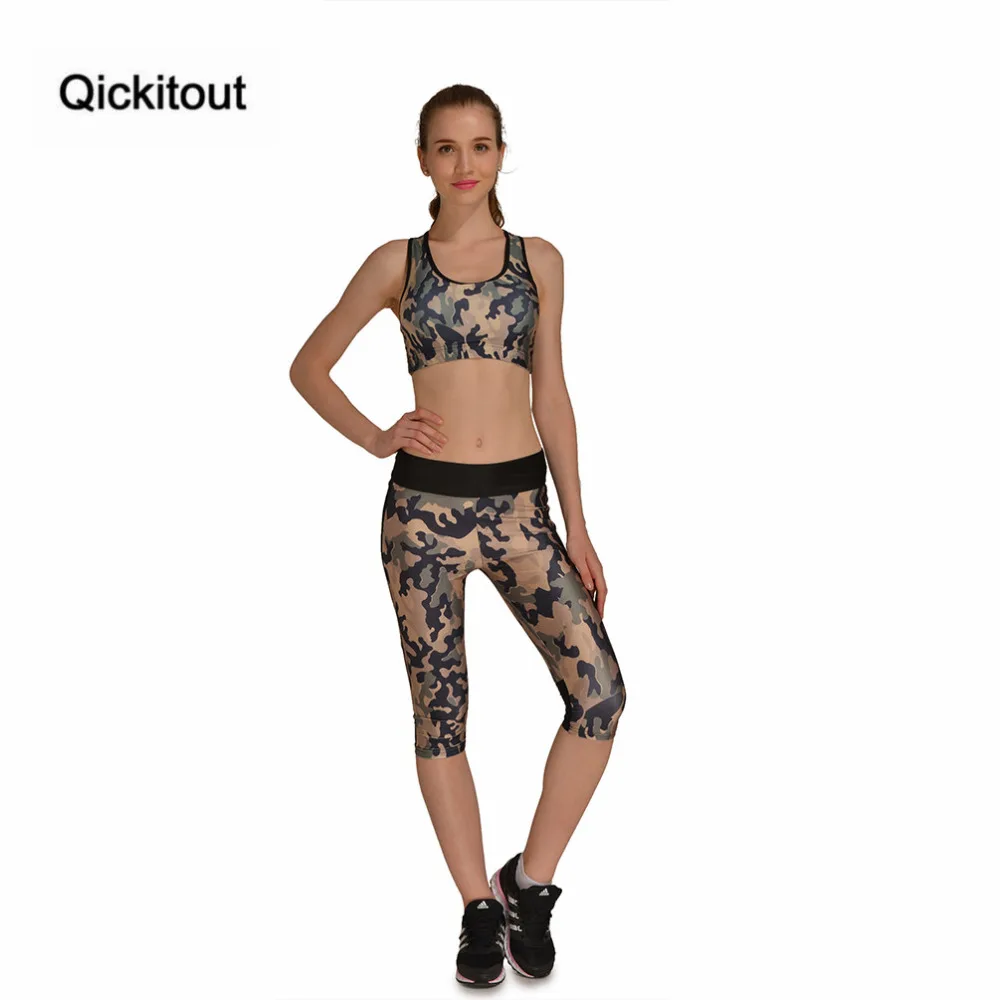 Женский комплект из 2 предметов Qickitout камуфляжный бюстгальтера и штанов капри с