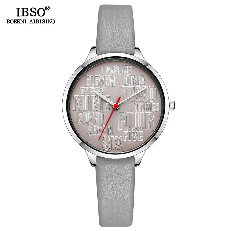 6610-SR-GY IBSO Брендовые женские кварцевые часы с буквенным принтом, повседневные часы с циферблатом, кожаные Наручные часы для женщин, Relogio Feminino Reloj Mujer - Цвет: 6610-SR-GY