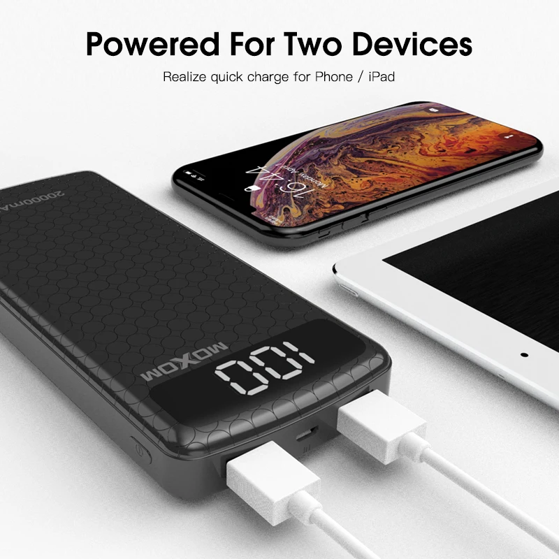 Внешний аккумулятор MOXOM 20000 мАч портативное зарядное устройство с USB разъемом для