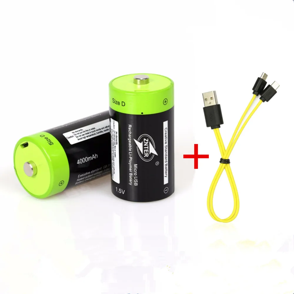 2 шт. горячая Распродажа аккумуляторная батарея ZNTER 1 5 В 4000 мА/ч Micro USB D Lipo LR20 +