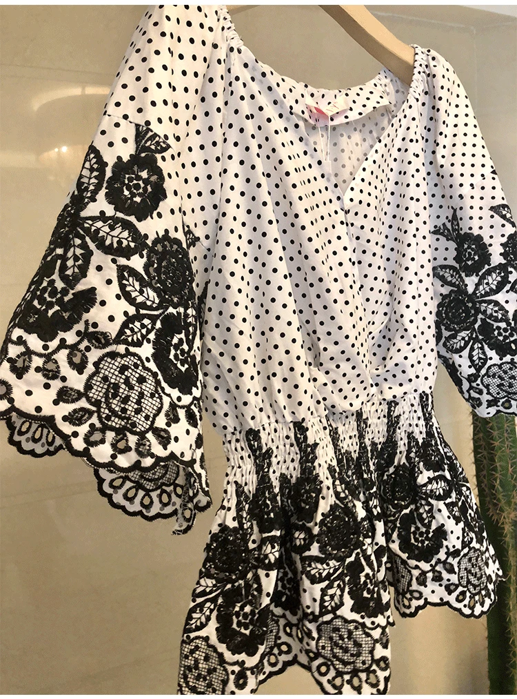 Новые женские топы и блузки в горошек Blusas Mujer De Moda трехмерные цветочные вышитые летние женские Топы N9291