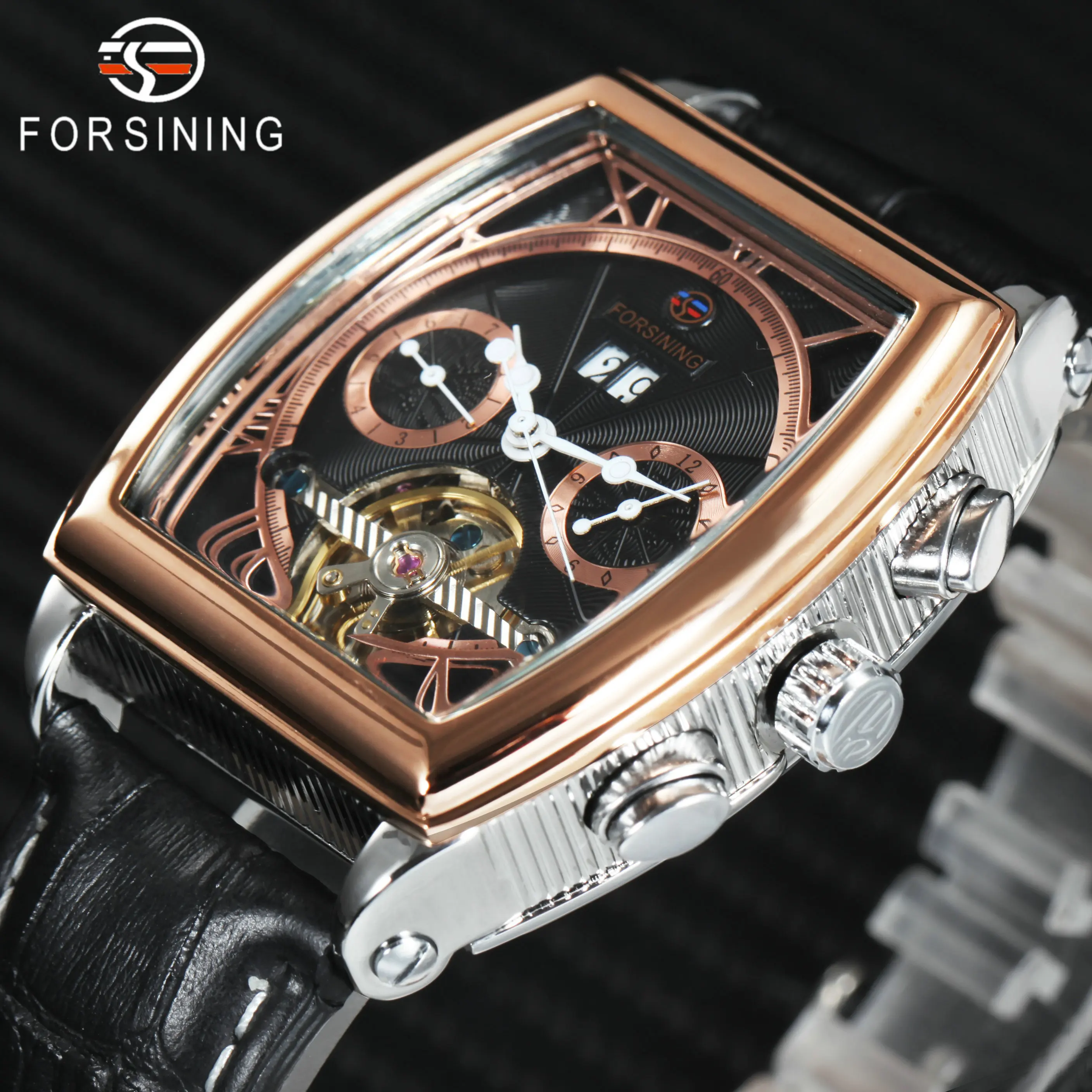 FORSINING унисекс Мужские автоматические механические часы Tourbillon из натуральной