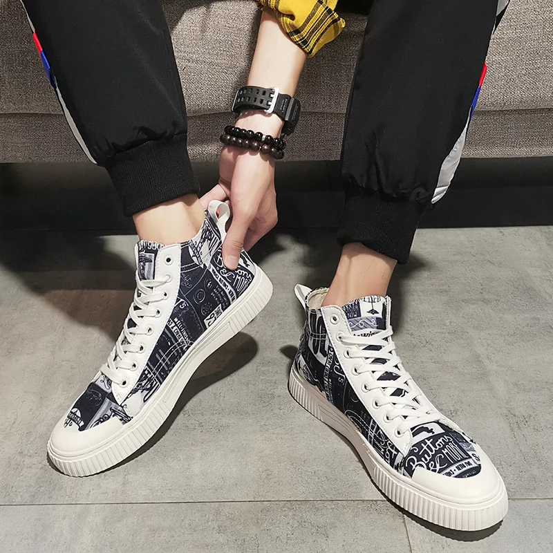 CYYTL Fashion High-top Canvas Men Casual Shoes Prints Breathable Lace-up Walking Sneakers Zapatillas Hombre Tenis Masculino