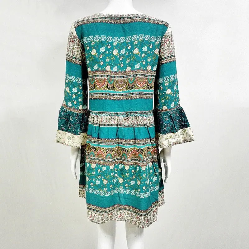 Богемное платье с цветочным принтом цветное оборками сексуальное этническое