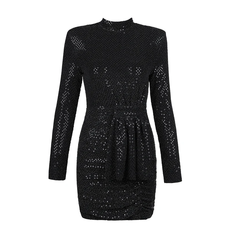 2019 женское платье с длинным рукавом блестящими пайетками Vestidos элегантное