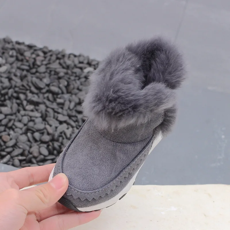 2018 зимние ботинки детские для девочек теплые из кроличьей шерсти однотонные