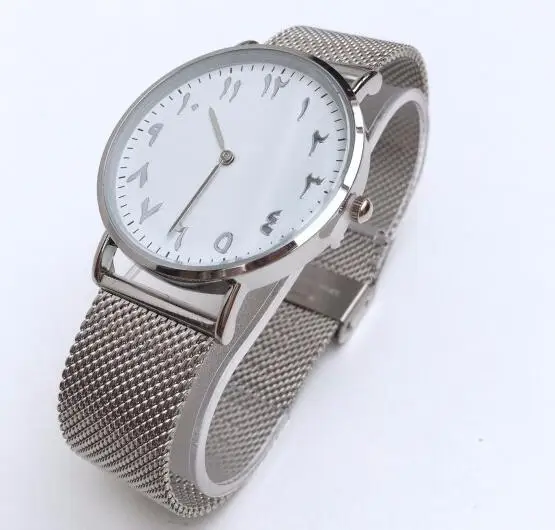 silver mesh Арабские часы с простым циферблатом кожаный сетчатый ремешок для наручных часов - Цвет: silver mesh