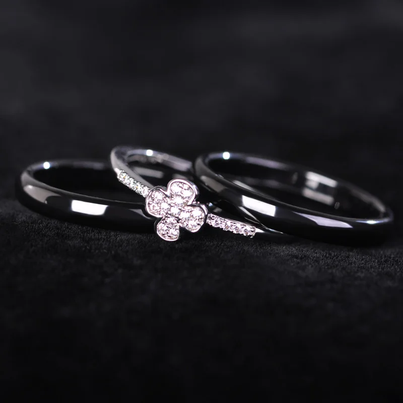 Blucome Роскошные Клевер Керамика Женщины Человек Кольцо Черный Белый Розового