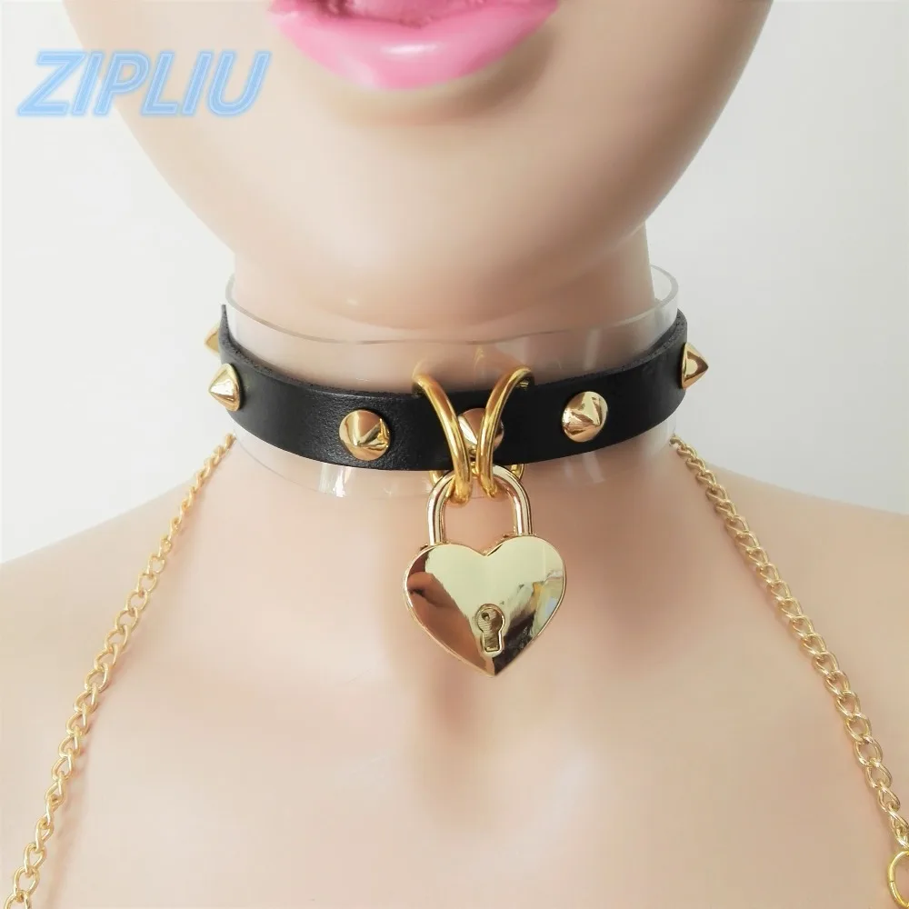 Модный кожаный чокер в стиле Харадзюку ручной работы с заклепками форме сердца