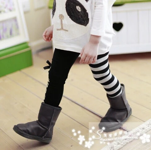 [Bosudhsou.] #D-1 Girls Classical Zebra Bow Skinny Pants Casual Kids Black White Stripes Trousers Children Clothing Design 3-7Y | Детская