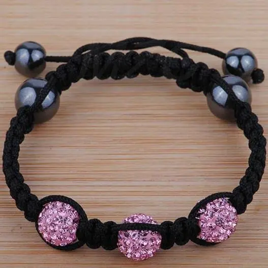 Розовый 10 мм 3x дискобол бусины Хрустальный Браслет. Бесплатная доставка ER5UJM