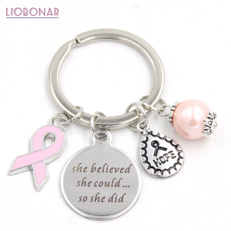 

New Arrival Stainless Steel Key Ring Keychain Breast Cancer Awareness Yellow Pink Ribbon Keychain Keyring Gift for Women Jewelry