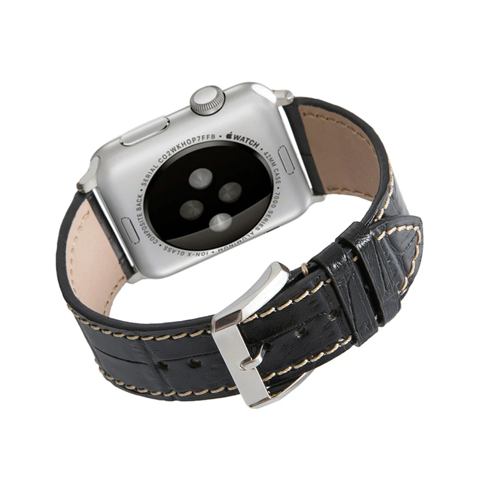 Ремешок CHIMAERA из натуральной кожи для Apple Watch 42 мм/44 мм черный браслет с серебристым
