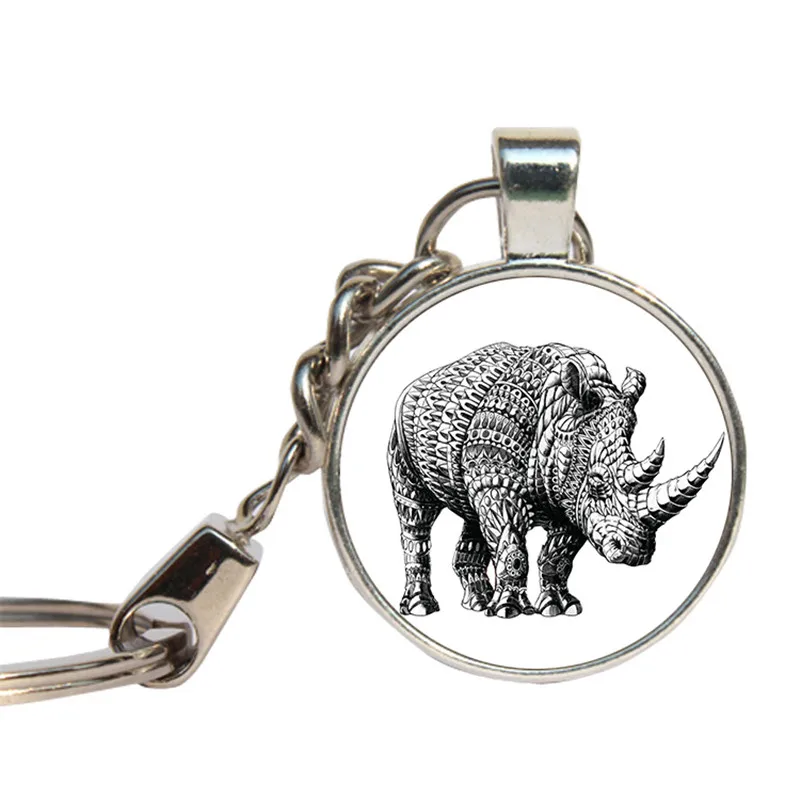 Rhinoceros брелок со стеклянным кабошоном World Rhino Day кольцо для ключей стеклянный купол