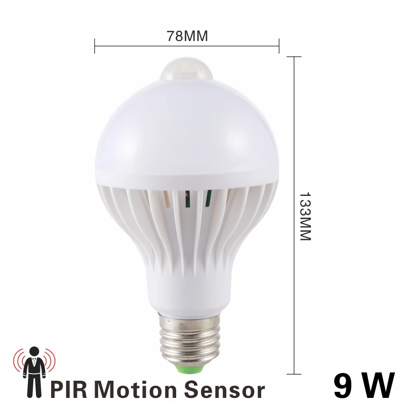 9W PIR Motion Sensor Светодиодный PIR датчик движения лампа 3 Вт 5 Вт 220 В светодиодный светильник 7 Вт 9 Вт автоматический умный светодиодный PIR инфракрасный звуковой светильник E27 датчик движения светильник - Испускаемый цвет: 9W PIR Motion Sensor
