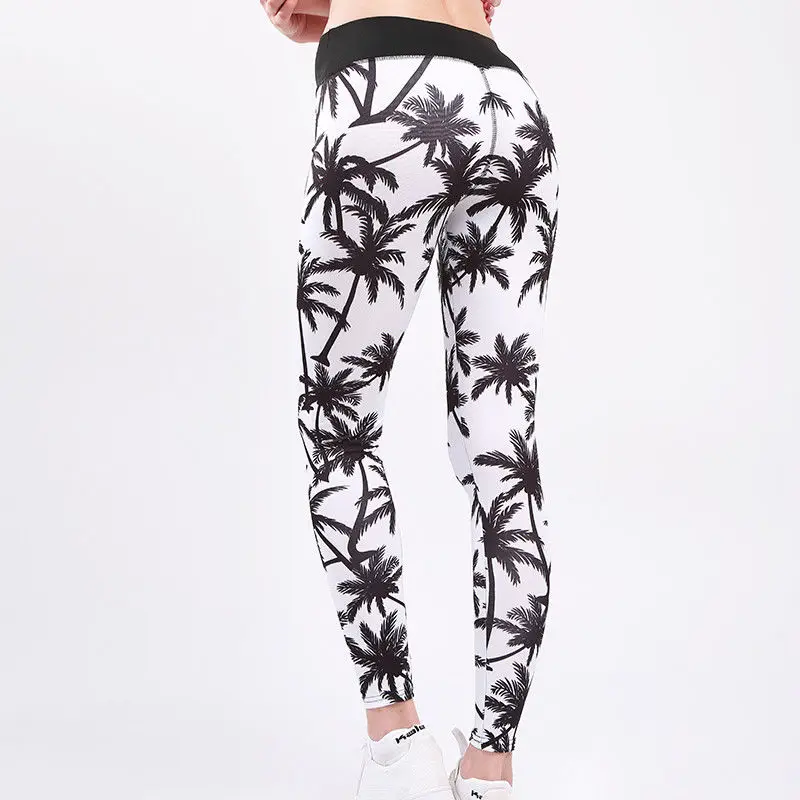 JTVOVO Women Leggings Coconut Trees Printed Pants Sports Elastic Trousers Jeggings Casual Style High Waist Hip-up | Женская одежда