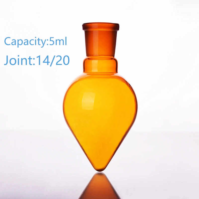Brown pear-shaped flask,Capacity 5ml,Joint 14/20,Brown heart-shaped flasks,Brown coarse heart-shaped grinding bottles