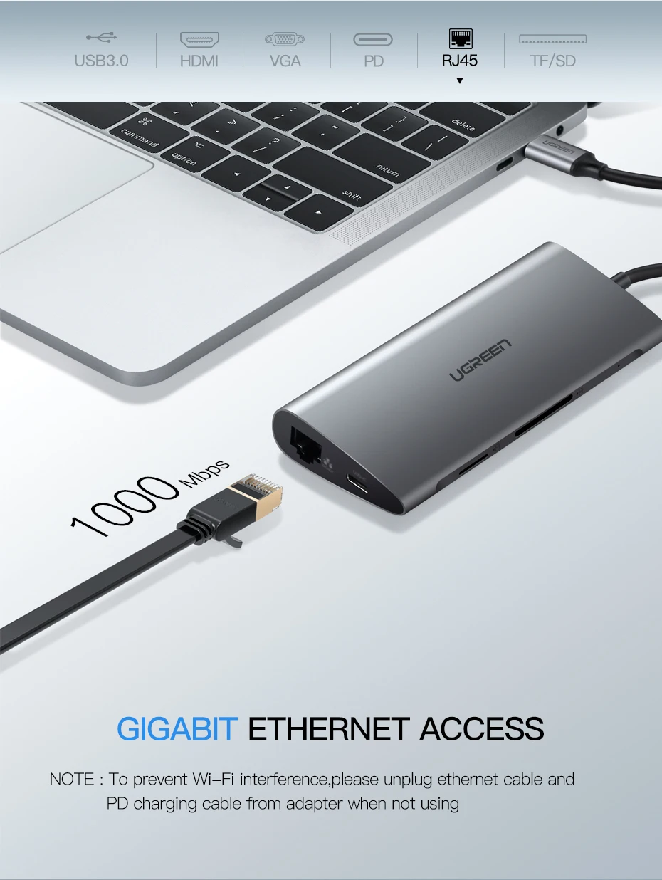 Ugreen usb-хаб USB C к HDMI VGA RJ45 PD Thunderbolt 3 адаптер для MacBook samsung Galaxy S9 huawei P20 Pro type-C USB 3,0 концентратор
