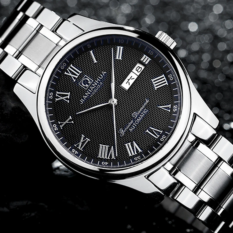 Часы наручные мужские механические с календарем кожаным ремешком|masculino|masculinos