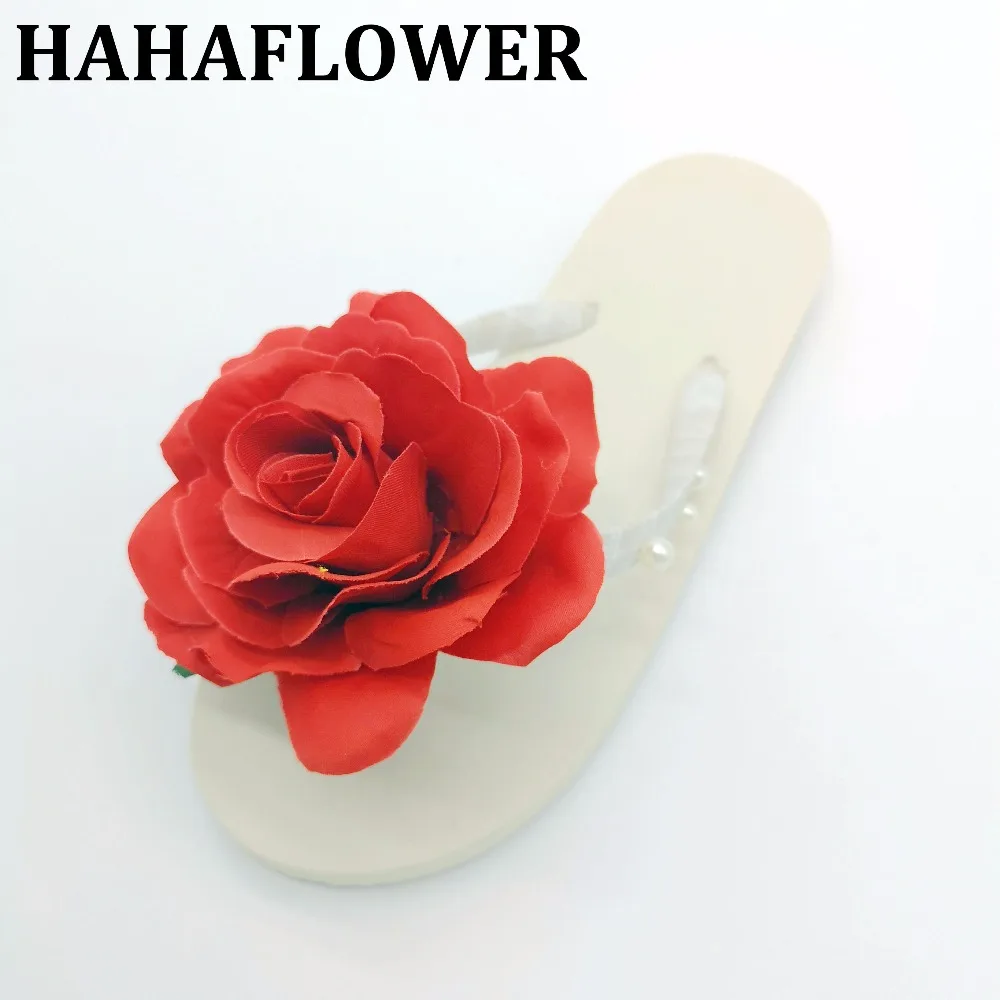 Новинка 2018 летние пляжные сандалии HAHAFLOWER с красной розой женские шлепанцы на