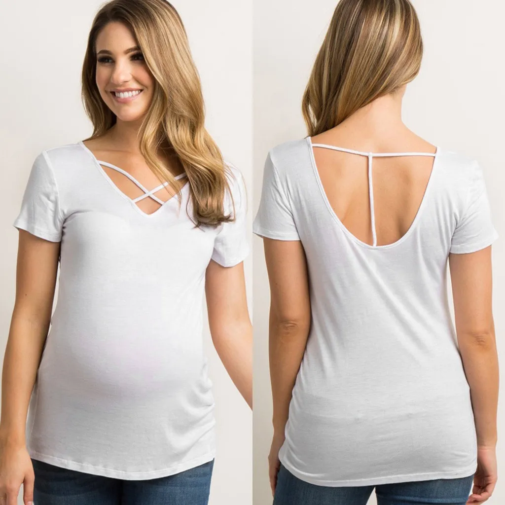 Женские однотонные топы для беременных Одежда топ блузка рубашка с круглым