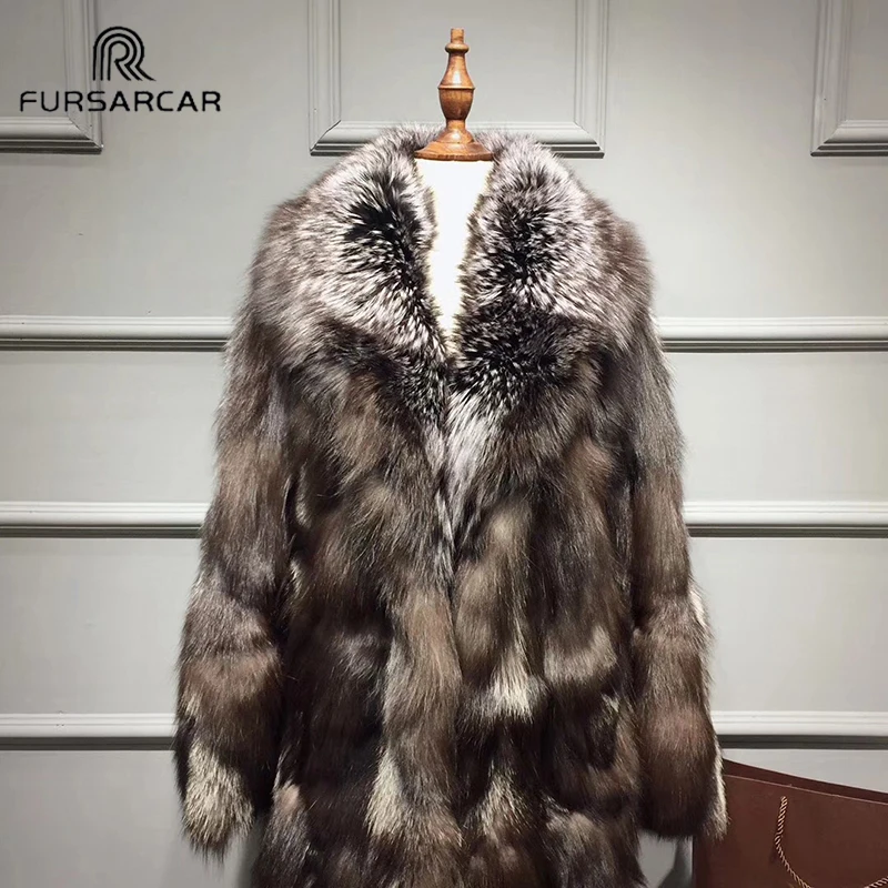 FURSARCA 90 см длинные натуральным лисьим мехом пальто для мужчин зимние подлинный
