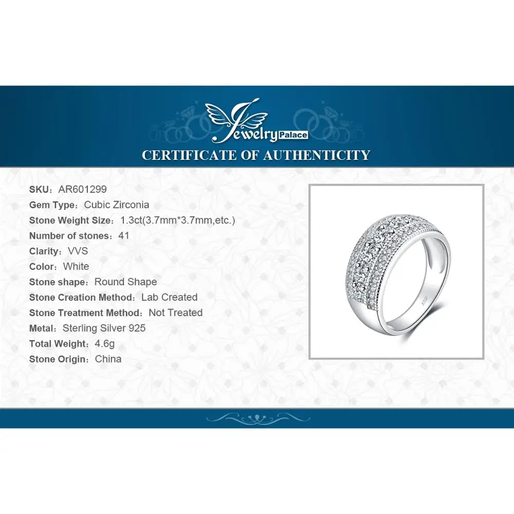 Jewelrypalace модные 1.3ct круглый коктейльное кольцо натуральная 925 пробы Серебряные