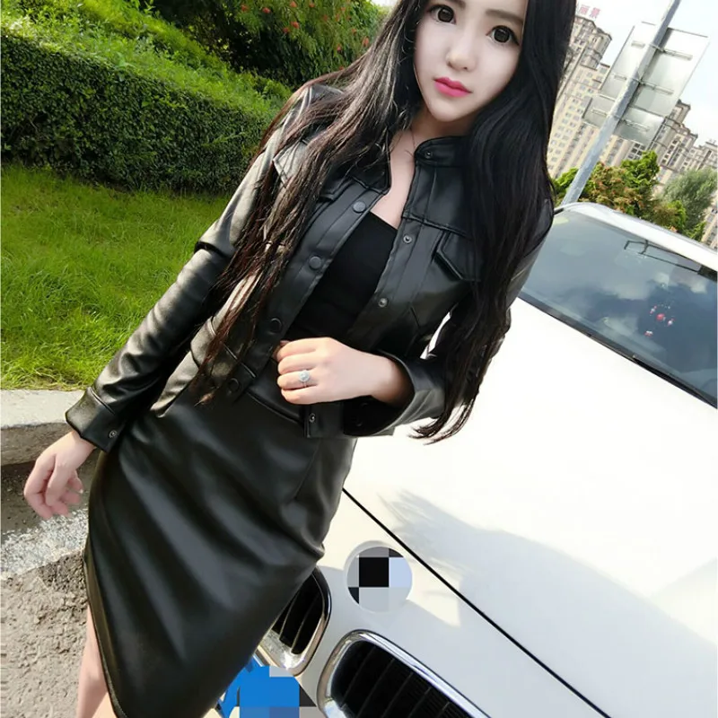 Женский кожаный комплект осенне зимняя одежда темпераментная модная кожаная