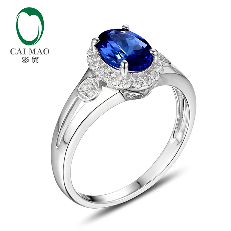 Caimao 1.38ct Натуральный Синий танзанит драгоценный камень круглой огранки бриллиантовое кольцо 14k золото великолепное
