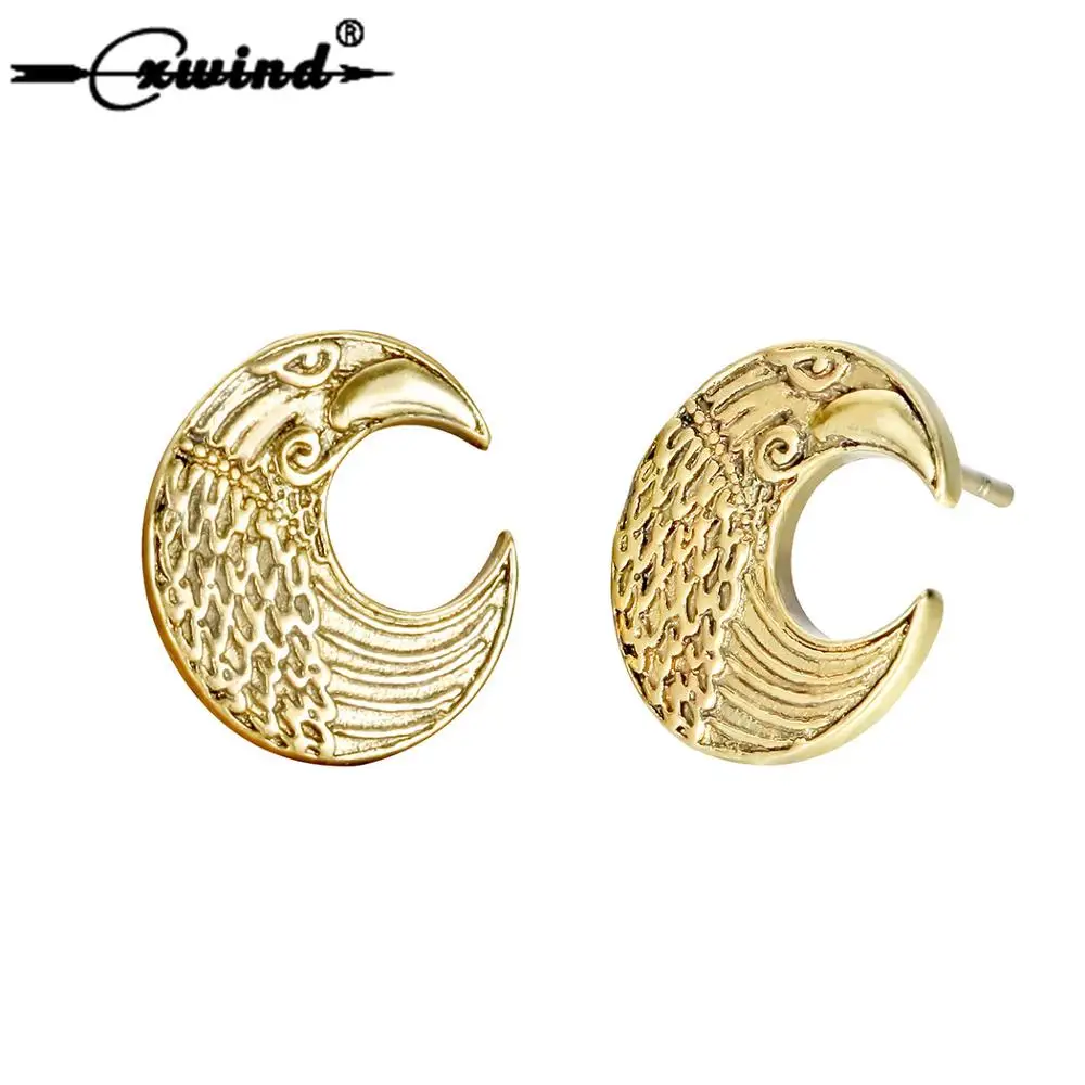 

Cxwind Vintage Slavic Lunula Stud Earrings Crescent Moon Norse Viking Pagan Amulet Ravens Earring Gift for Men Antique Jewelry