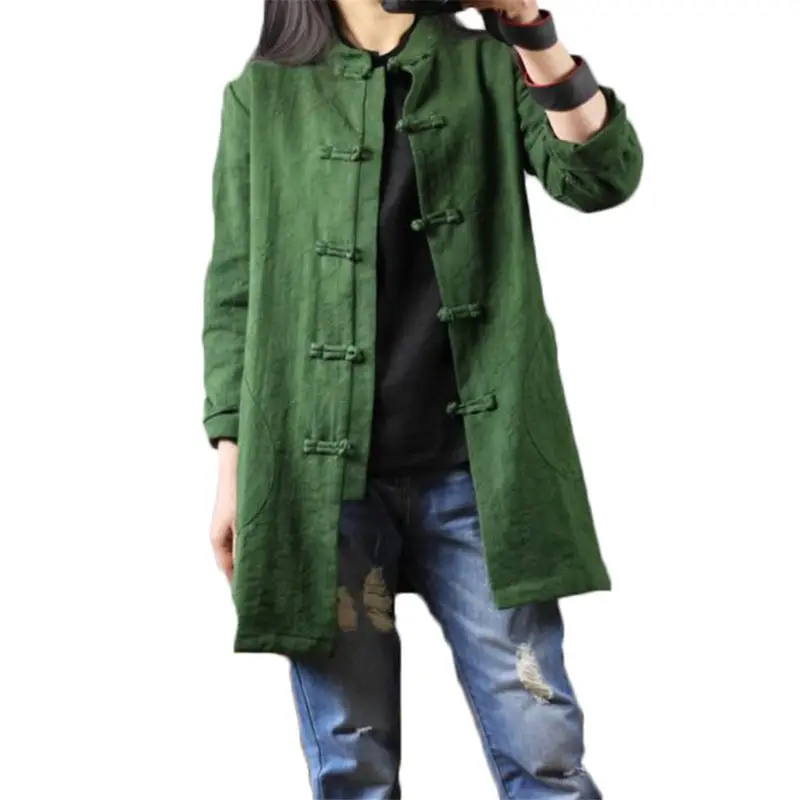 Ветровка женская из хлопка и льна жаккардовая однослойная с пряжкой в китайском