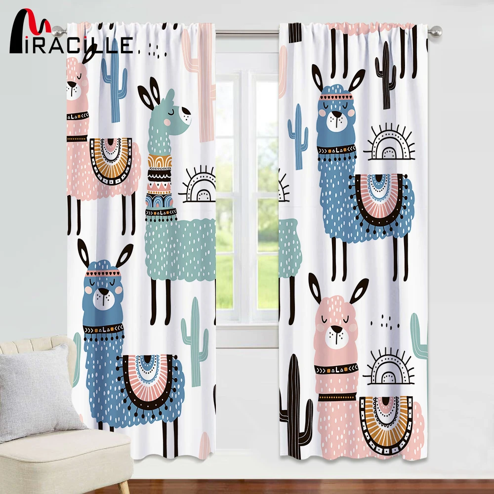 

Miracille Cartoon Alpaca Window Curtain Room Darkening Printed Animal for Kids Bedroom Curtains Living Room Window Screen