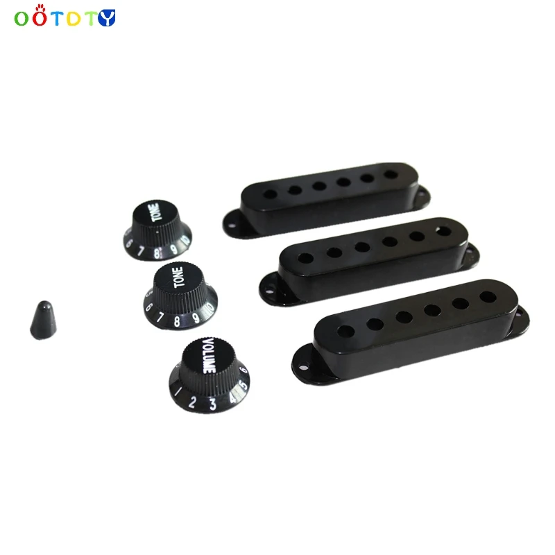 

Black Guitar Parts Set Switch tip Single Coil Pickup Cover 1 Volume 2 Tone Knobs