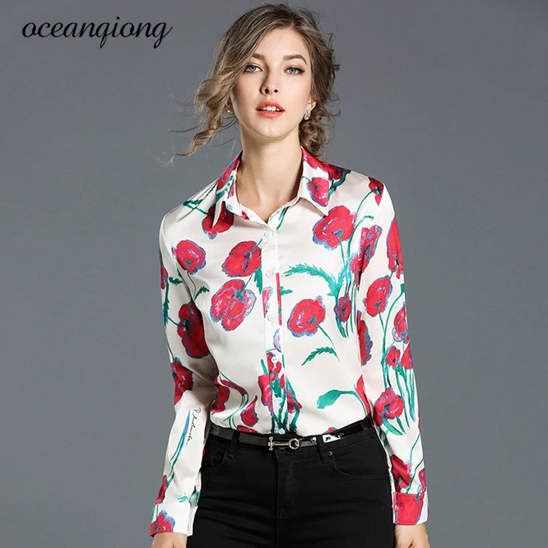 2018 женская блузка рубашка с длинным рукавом принтом розы s топы блузки одежда
