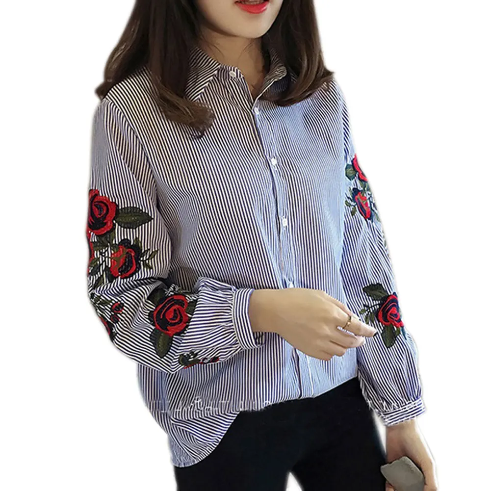 Модная женская блузка с цветочной вышивкой Повседневная рубашка длинными