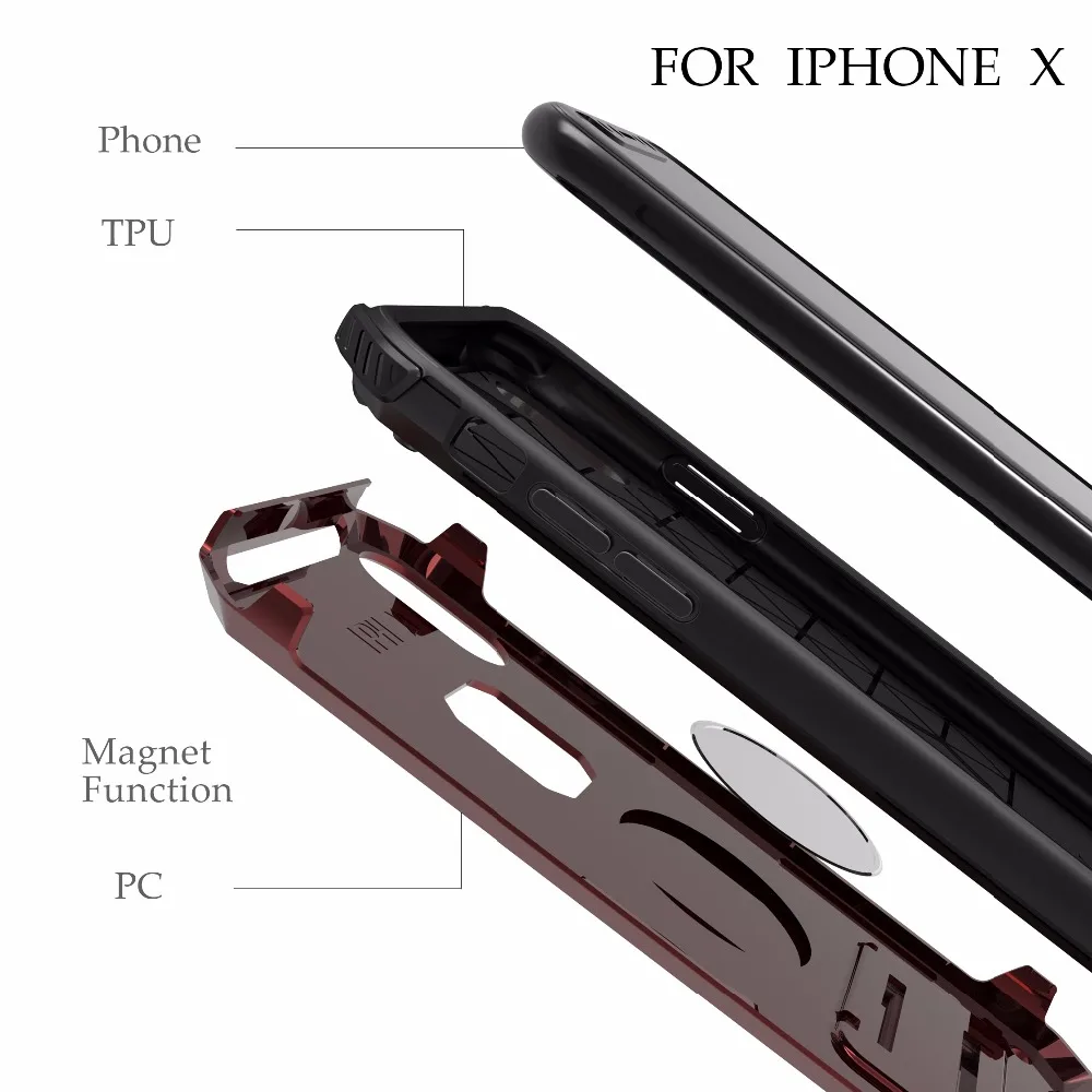 COOKZU Case For iphone XR XS Max 6 6s Design Armor Shockproof Hybrid Hard stand Back case for 7 8 Adsorption |