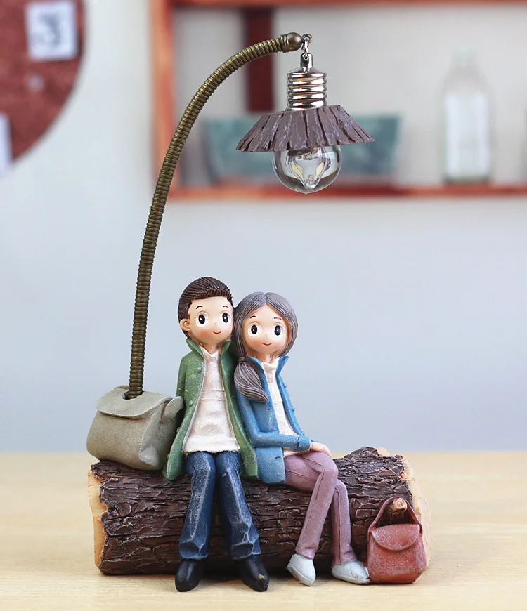 Tree stump lovers Изделия из смолы, ночной Светильник для пары, креативный Ночной светильник в стиле ретро для влюбленных, миниатюрные фигурки, светодиодный светильник для студентов, рождественские подарки - Цвет: Tree stump lovers