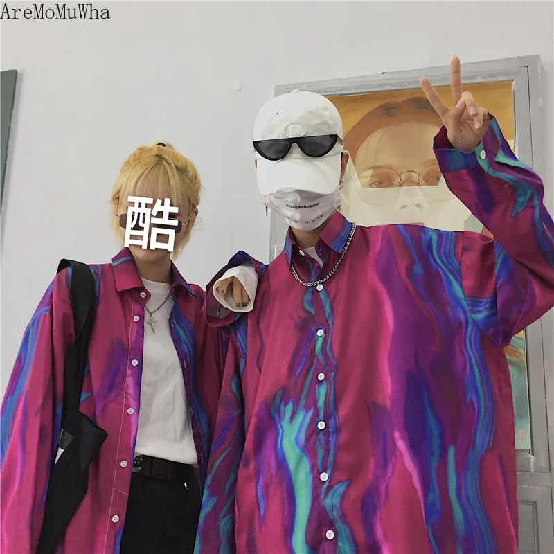 AreMoMuWha супер пламя рубашка женский Harajuku Bf ветер Хип Хоп Ретро американский