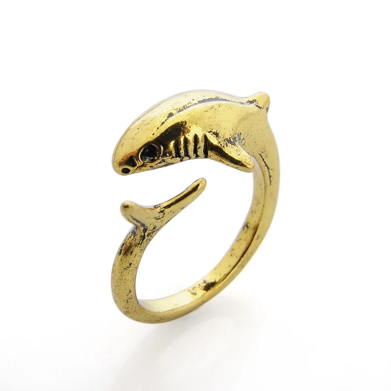 Vintage bronze Gold silver plated dolphin fish rings whale shark for women fashion jewelry | Украшения и аксессуары